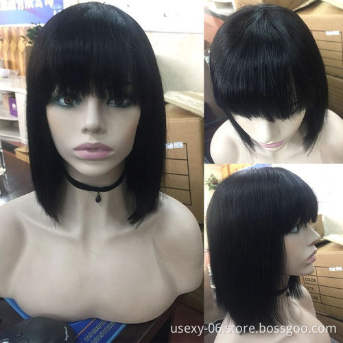 New Arrival Wholesale Full Machine Made Cuticle Aligned Raw Virgin Brazilian Human Hair Wigs With Bangs